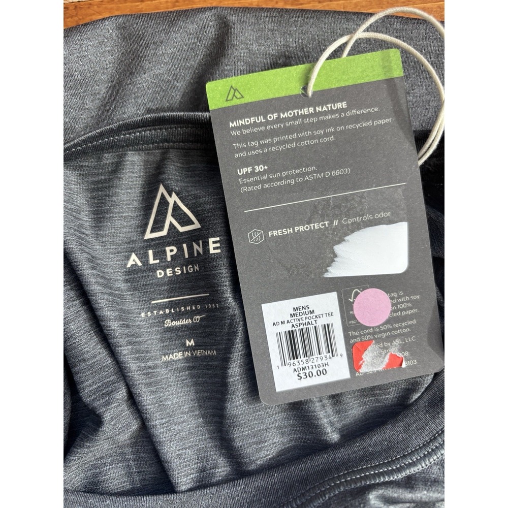 Alpine Design Active Pocket Tee Men MED Asphalt Gray UPF 30+ Performance Shirt - Picture 4 of 7